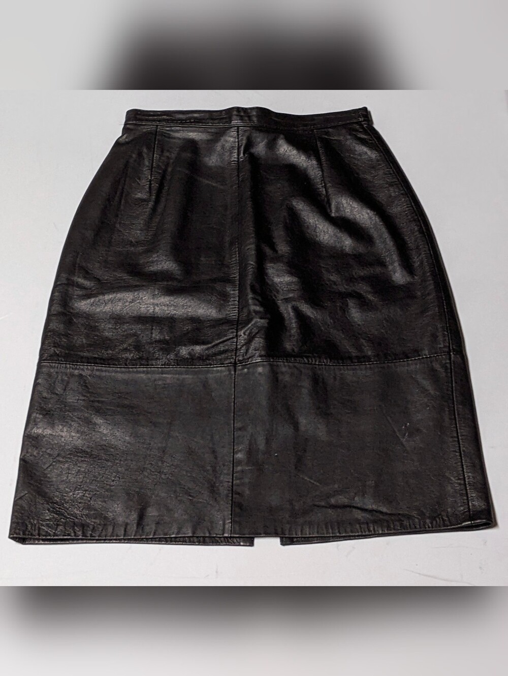 Vintage 80s Black Genuine Leather Pencil Skirt High-Waisted